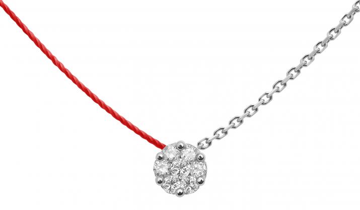 String-Chain Necklace with 0.10ct Round Diamond in White Gold Cluster Setting - Redline