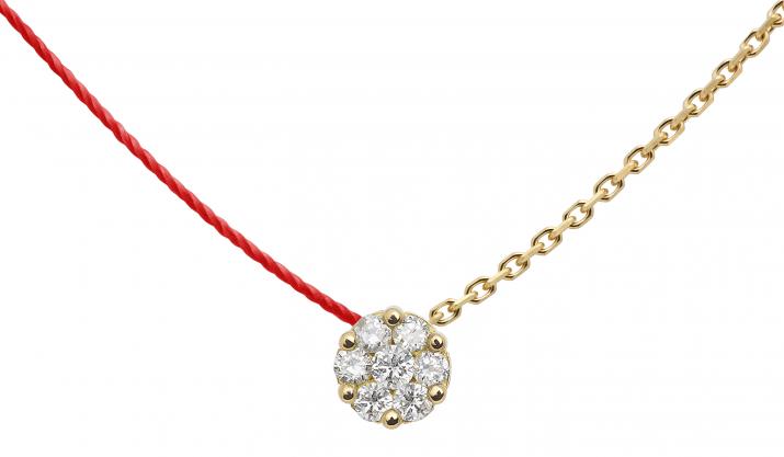 String-Chain Necklace with 0.10ct Round Diamond in Yellow Gold Cluster Setting - Redline