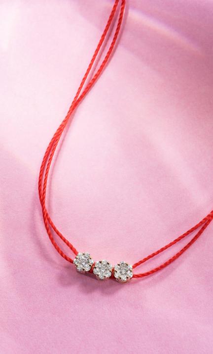 String Bracelet For Women with 0.15ct Round Diamond in Rose Gold Cluster Setting - Redline - 0++