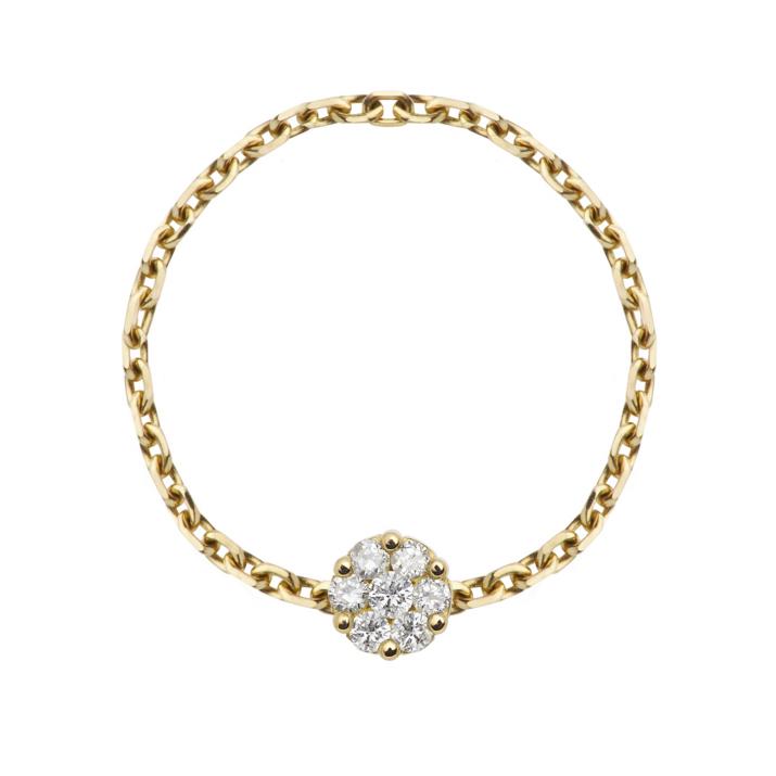 Chain Ring with 0.05ct Round Diamond in Yellow Gold Cluster Setting - Redline - 0++