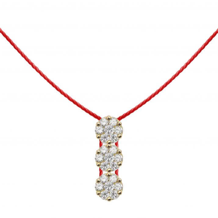 String Necklace For Women with 0.30ct Round Diamond in Yellow Gold Cluster Setting - Redline - 0++