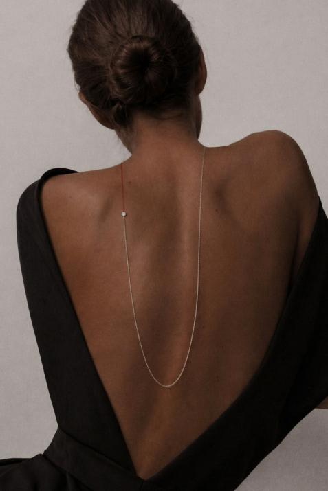 Long Necklace with 0.05ct Round Diamond in White Gold Cluster Setting - Redline - 0++