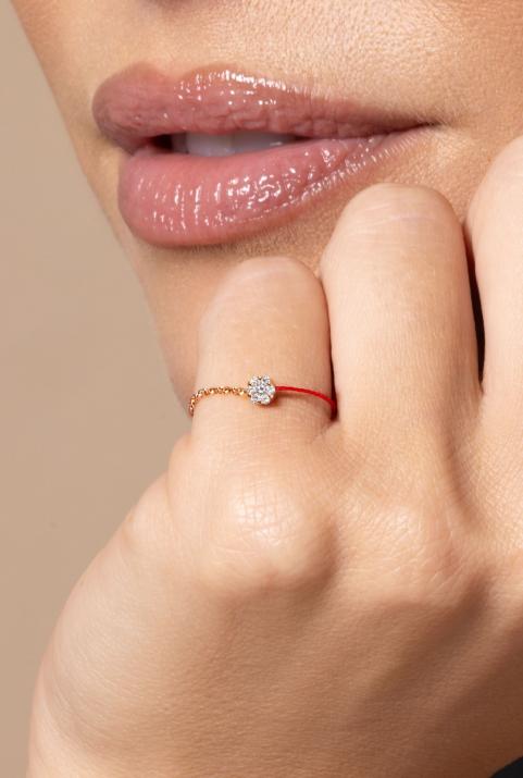 String Ring with 0.05ct Round Diamond in Rose Gold Cluster Setting - Redline - 0++