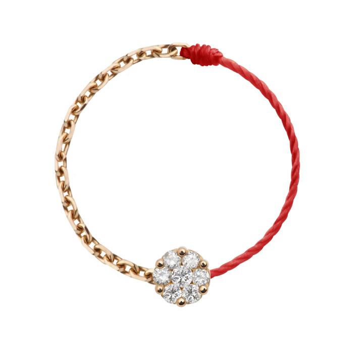 String Ring with 0.05ct Round Diamond in Rose Gold Cluster Setting - Redline - 0++