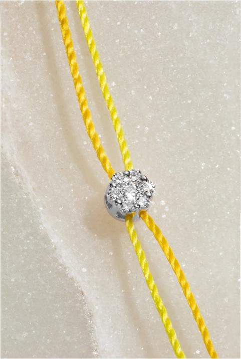 Twin Strings Bracelet For Women with 0.05ct Round Diamond in White Gold Cluster Setting - Redline - 0++