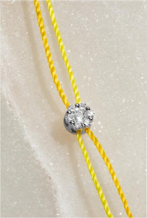 Twin Strings Bracelet For Women with 0.05ct Round Diamond in Black Gold Cluster Setting - Redline - 0++