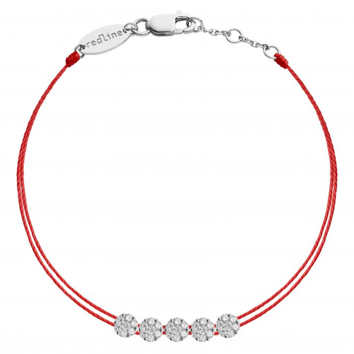Multistring Bracelet For Women with 0.25ct Round Diamond in White Gold Cluster Setting - Redline - 0++
