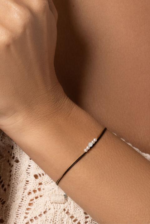 Multistring Bracelet For Women with 0.05ct Round Diamond in White Gold Cluster Setting - Redline - 0++