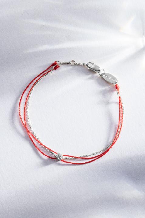 Twin Strings Bracelet For Women with 0.05ct Round Diamond in White Gold Cluster Setting - Redline - 0++