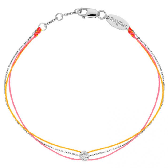Twin Strings Bracelet For Women with 0.05ct Round Diamond in White Gold Cluster Setting - Redline - 0++