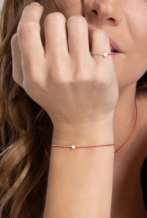 String Bracelet For Women with 0.05ct Round Diamond in White Gold Cluster Setting - Redline - 0++