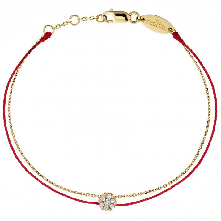 String Bracelet For Women with 0.05ct Round Diamond in Yellow Gold Cluster Setting - Redline - 0++