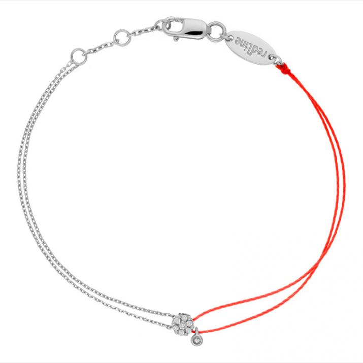 String-Chain Bracelet For Women with 0.06ct Round Diamond in White Gold Cluster Setting - Redline - 0++