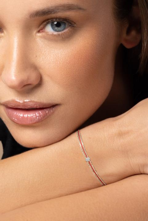 String Bracelet For Women with 0.05ct Round Diamond in White Gold Cluster Setting - Redline - 0++