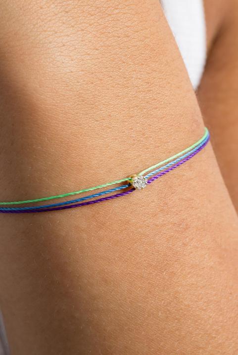 Multistring Bracelet For Women with 0.05ct Round Diamond in Yellow Gold Cluster Setting - Redline - 0++