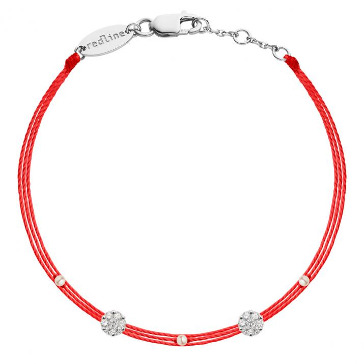 Multistring Bracelet For Women with 0.10ct Round Diamond in White Gold Cluster Setting - Redline - 0++