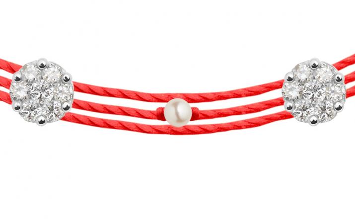 Multistring Bracelet For Women with 0.10ct Round Diamond in White Gold Cluster Setting - Redline - 0++