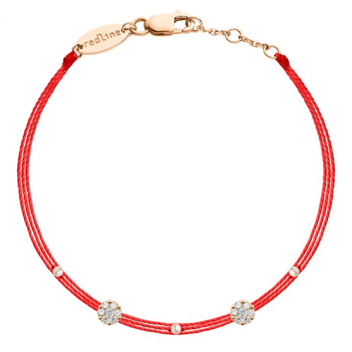 Multistring Bracelet For Women with 0.10ct Round Diamond in Rose Gold Cluster Setting - Redline - 0++