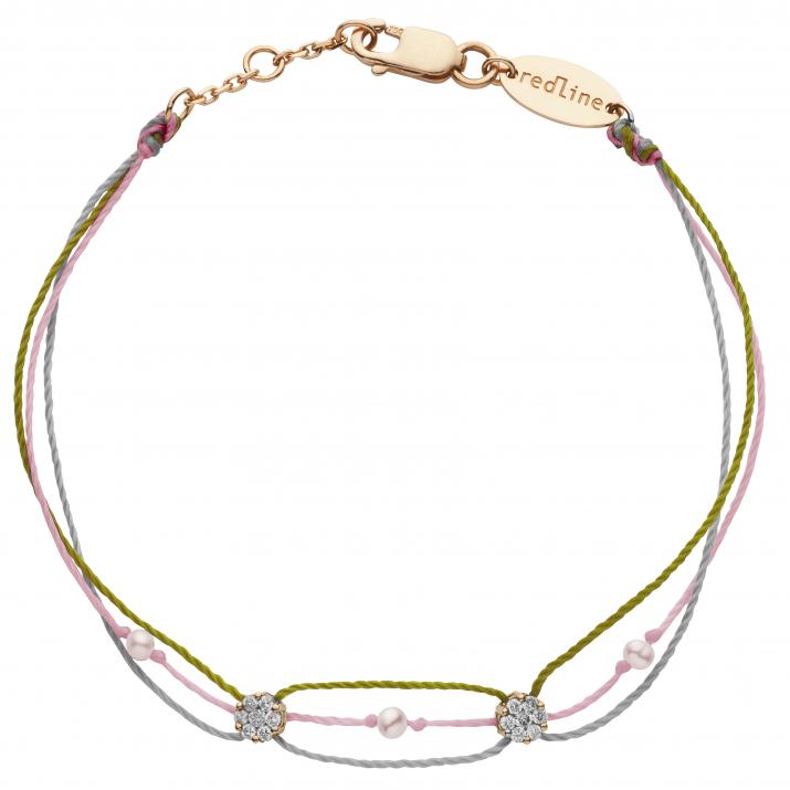 Multistring Bracelet For Women with 0.10ct Round Diamond in Yellow Gold Cluster Setting - Redline - 0++