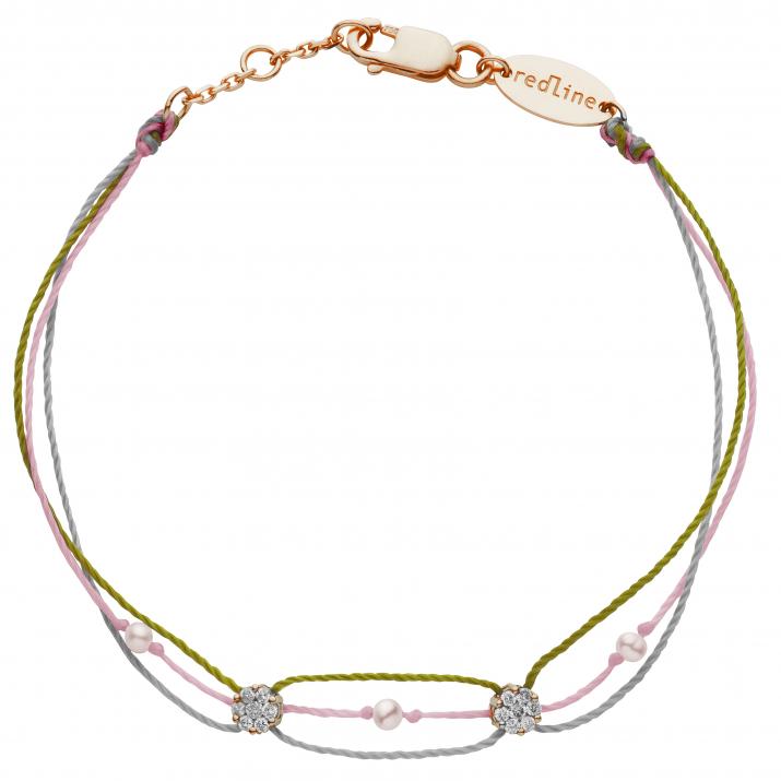 Multistring Bracelet For Women with 0.10ct Round Diamond in Rose Gold Cluster Setting - Redline - 0++