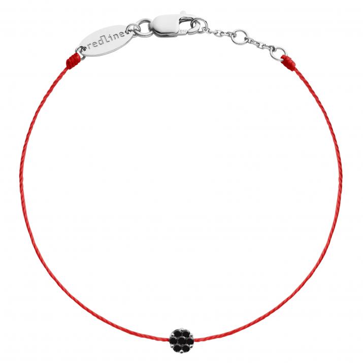 String Bracelet For Women with 0.05ct Round Black Diamond in White Gold Cluster Setting - Redline - 0++