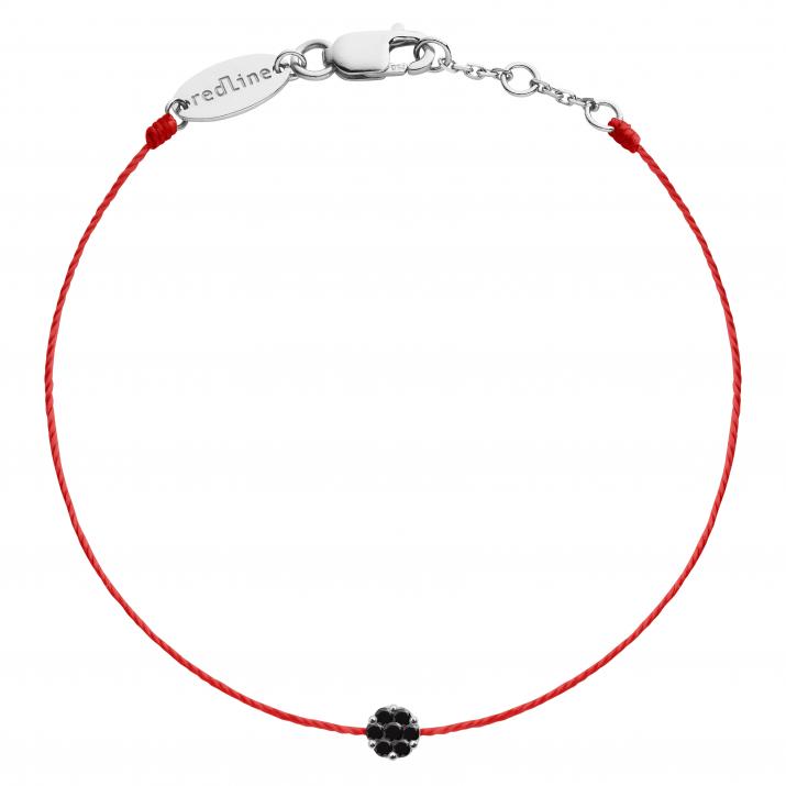 String Bracelet For Men with 0.05ct Round Black Diamond in White Gold Cluster Setting - Redline - 0++