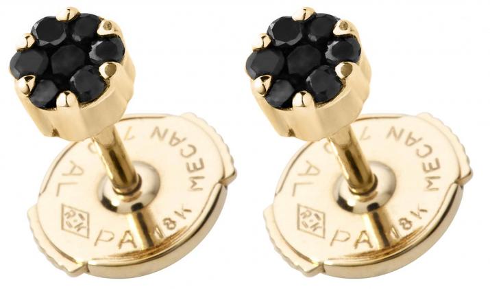 Серьги из жёлтого золота 18K, чёрные бриллианты 0,10 карата - Redline - 0++