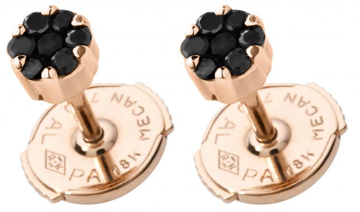 Серьги из розового золота 18K, чёрные бриллианты 0,10 карата - Redline - 0++