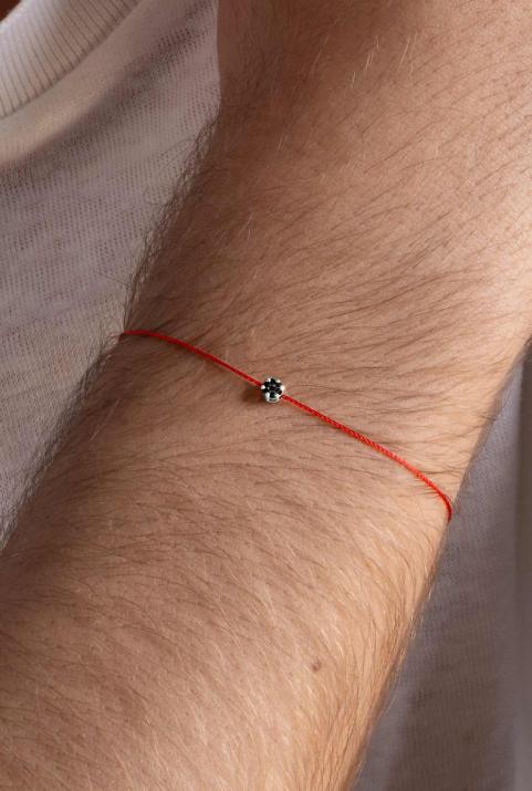 String Bracelet For Men with 0.05ct Round Black Diamond in White Gold Cluster Setting - Redline - 0++