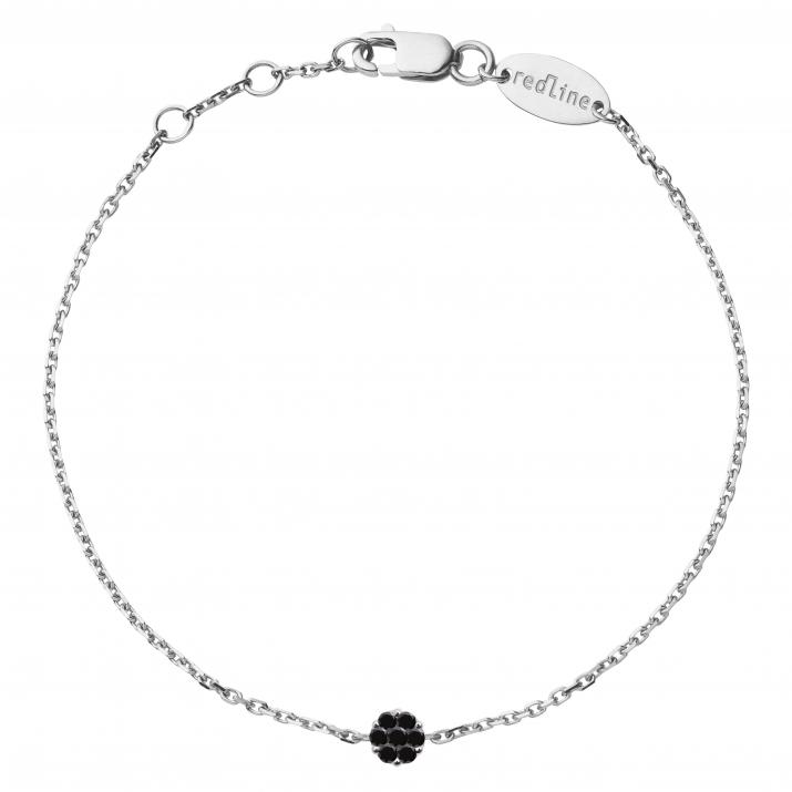 Chain Bracelet For Women with 0.05ct Round Black Diamond in White Gold Cluster Setting - Redline - 0++