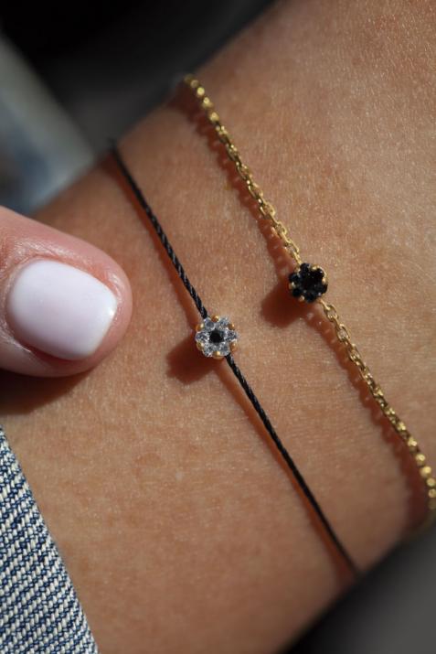 Chain Bracelet For Women with 0.05ct Round Black Diamond in Yellow Gold Cluster Setting - Redline - 0++