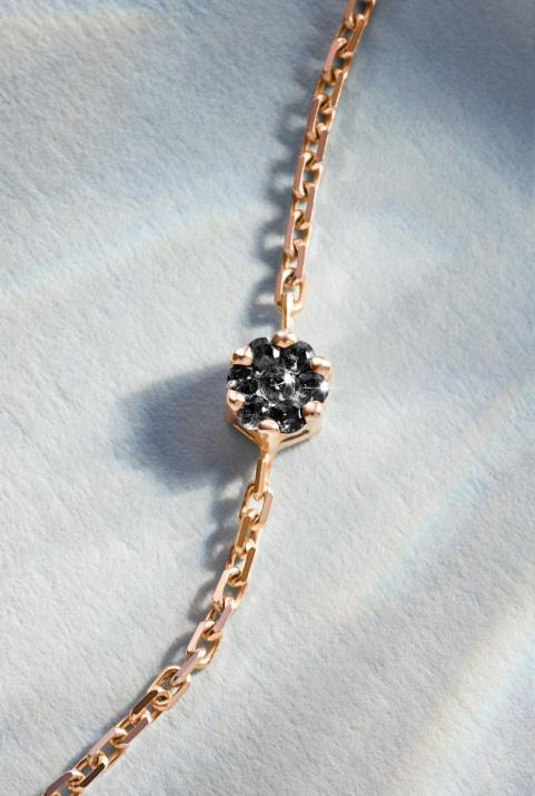 Chain Bracelet For Women with 0.05ct Round Black Diamond in Rose Gold Cluster Setting - Redline - 0++