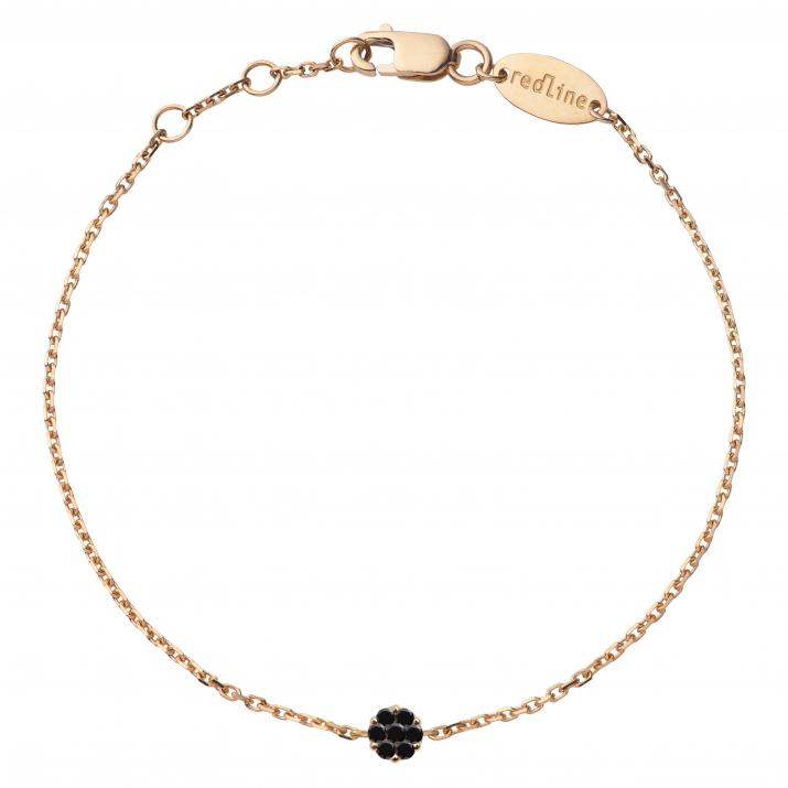 Chain Bracelet For Women with 0.05ct Round Black Diamond in Rose Gold Cluster Setting - Redline - 0++