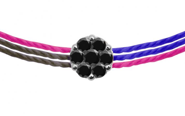 Multistring Bracelet For Women with 0.05ct Black Diamond in White Gold Cluster Setting - Redline - 0++