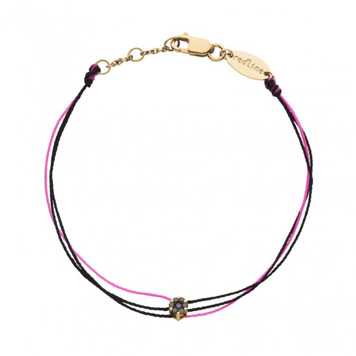 Multistring Bracelet For Men with 0.05ct Round Black Diamond in Yellow Gold Cluster Setting - Redline - 0++