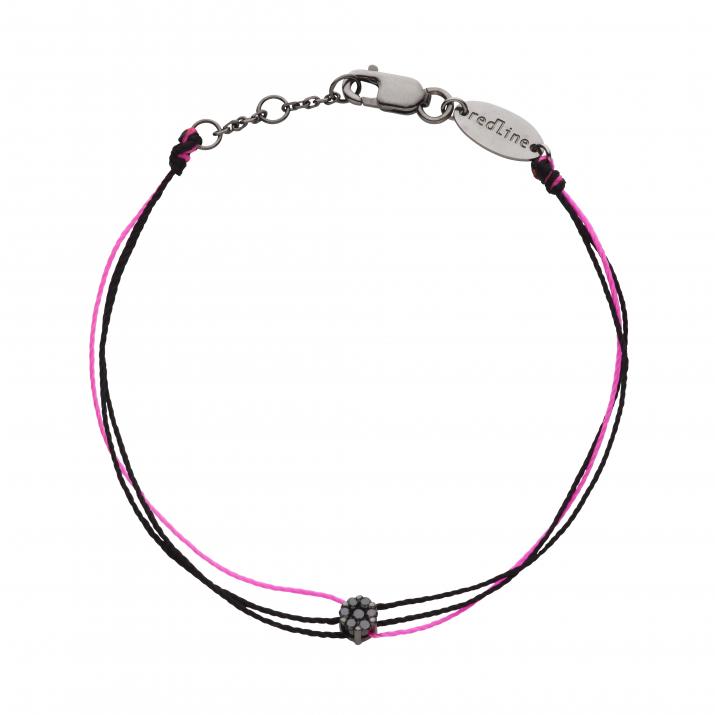 Multistring Bracelet For Men with 0.05ct Round Black Diamond in Black Gold Cluster Setting - Redline