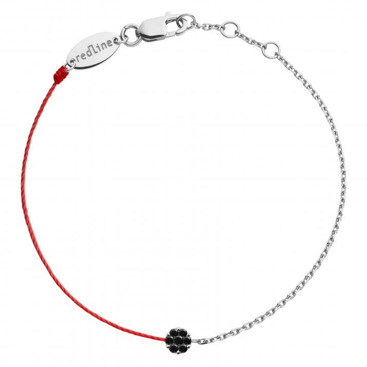 String Bracelet For Men with 0.05ct Round Black Diamond in White Gold Cluster Setting - Redline