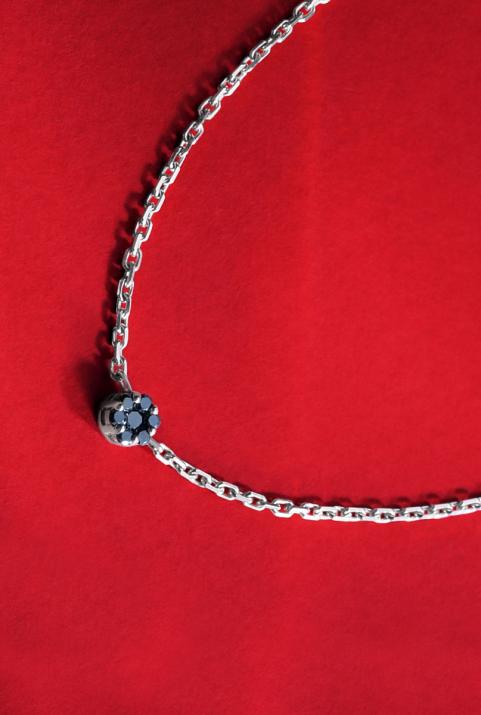 Chain Bracelet For Women with 0.05ct Round Black Diamond in White Gold Cluster Setting - Redline - 0++