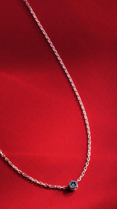 Chain Necklace For Women with 0.05ct Round Black Diamond in Rose Gold Cluster Setting - Redline - 0++