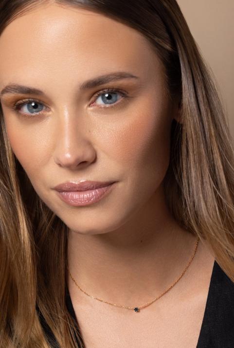 Chain Necklace For Women with 0.05ct Round Black Diamond in Rose Gold Cluster Setting - Redline - 0++