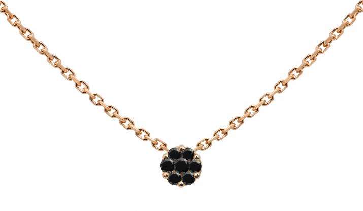 Chain Necklace For Women with 0.05ct Round Black Diamond in Rose Gold Cluster Setting - Redline - 0++