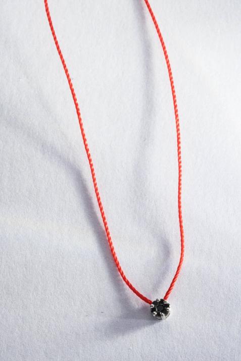 String Necklace For Women with 0.05ct Round Black Diamond in White Gold Cluster Setting - Redline - 0++