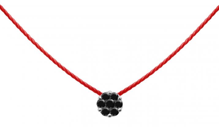 String Necklace For Women with 0.05ct Round Black Diamond in White Gold Cluster Setting - Redline - 0++