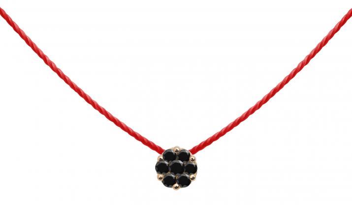 String Necklace For Women with 0.05ct Round Black Diamond in Rose Gold Cluster Setting - Redline - 0++