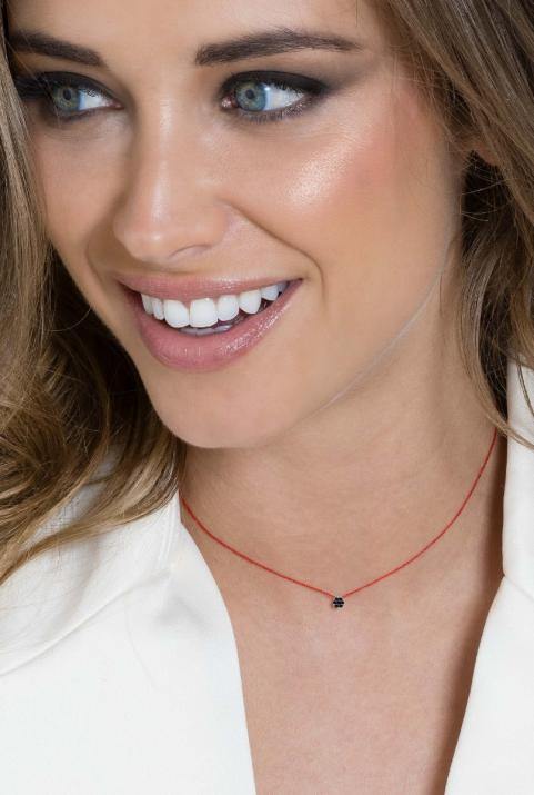 String Necklace For Women with 0.05ct Round Black Diamond in White Gold Cluster Setting - Redline - 0++