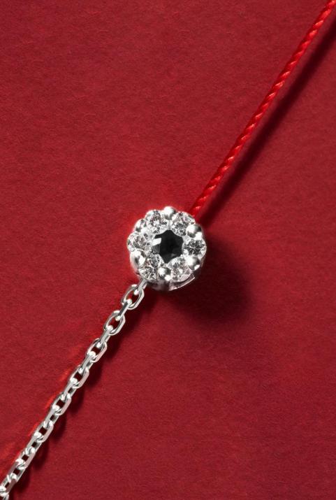 String-Chain Bracelet For Women with 0.06ct Round Diamond in White Gold Cluster Setting - Redline - 0++