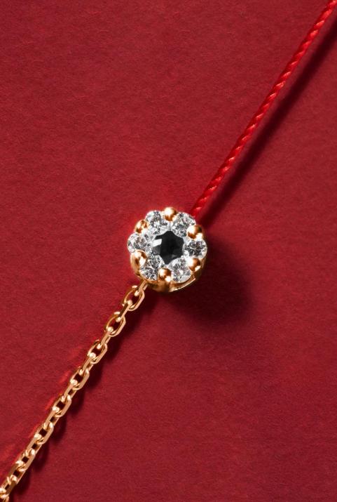 String-Chain Bracelet For Women with 0.06ct Round Diamond in Rose Gold Cluster Setting - Redline - 0++