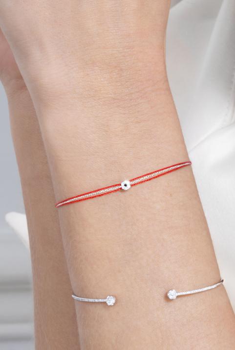 Twin Strings Bracelet For Women with 0.06ct Round Diamond in White Gold Cluster Setting - Redline - 0++