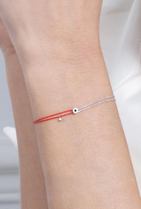 String-Chain Bracelet For Women with 0.07ct Round Diamond in White Gold Cluster Setting - Redline - 0++