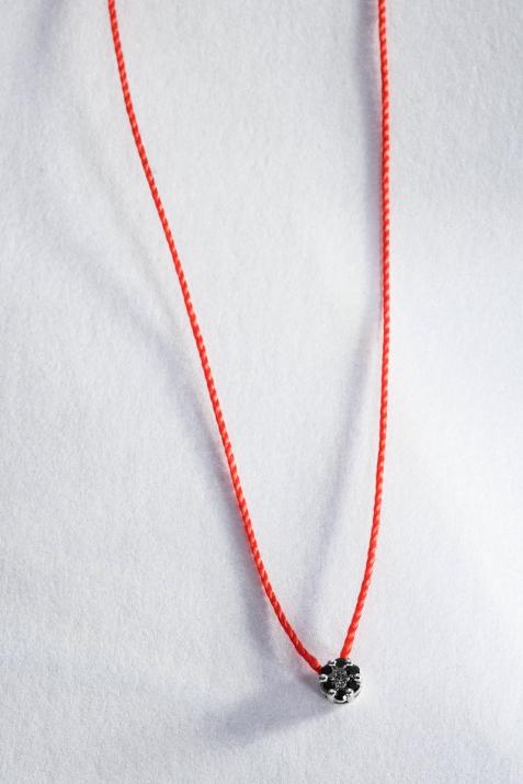 String Necklace For Women with 0.06ct Round Diamond in Black Gold Cluster Setting - Redline - 0++